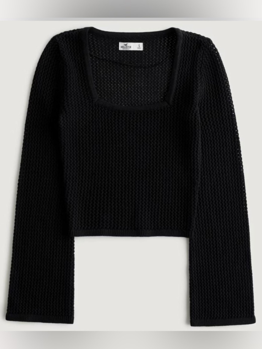 Hollister 100% Cotton Easy Crochet-Style Sweater Top - Black - XS X-Small